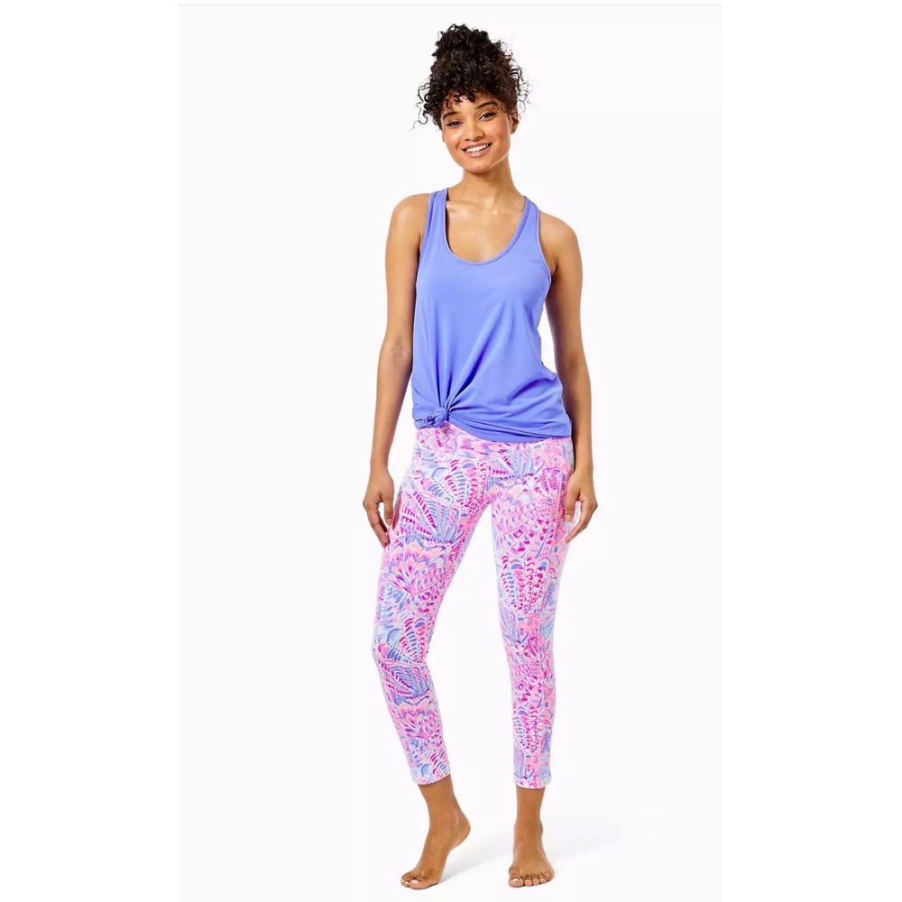 Lilly Pulitzer Luxletic Weekender Midi Leggings vibrant pink blue pattern SM